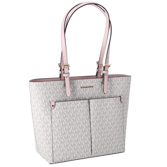 Michael Kors Jet Set Travel Medium Double Pocket Tote Vanilla MK Blush Pink - Picture 7 of 9